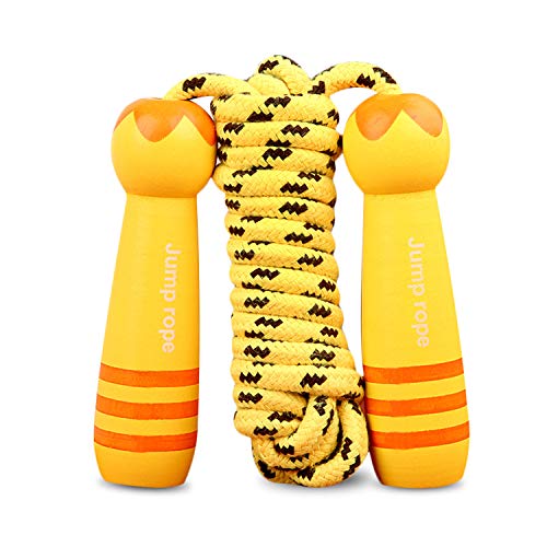 FANDARE Cute Cuerda de Salto Jump Skipping Rope para niños Mujer Hombre con Cuerda de Colores y Mango de Madera, Cuerda Ajustable para Comba Fitness,Sejercicios,Comba de Crossfit,Boxeo Amarillo a