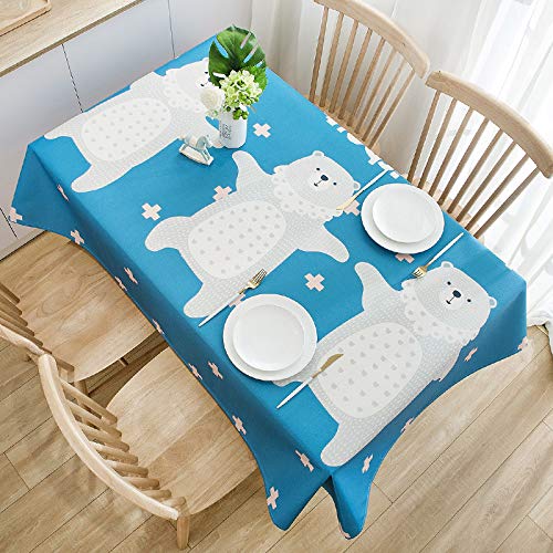 Fansu Nórdico Mantel de Algodón y Lino,Impermeable y Antimanchas,con Estampado de Animal Lindo Rectangular Lavable Mantel para Mesa,Adecuado para Cocina Comedor Salón (Oso Polar,130x180cm)