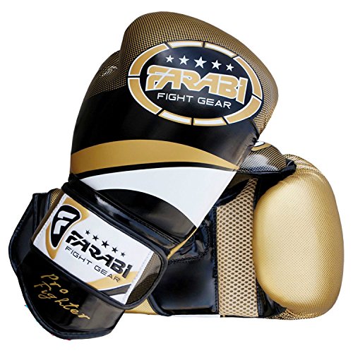 Farabi Boxing Gloves Boxing Gloves for Training Punching Sparring Muay Thai Kickboxing Gloves (Golden, 14Oz)