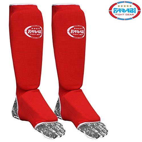 FARABI Espinilleras de Boxeo para pies y piernas, elásticas, Color Rojo (L/XL)