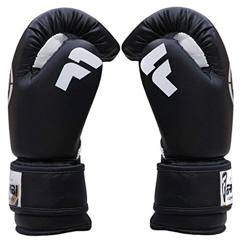 FARABI Guantes de Boxeo para niños, Guantes de Combate de Cuero sintético Negros, 113 Gramos