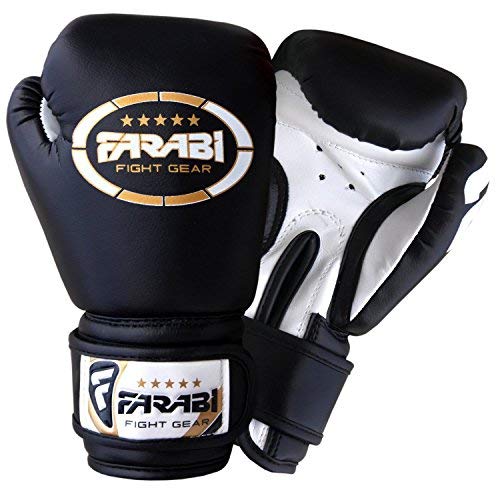 FARABI Guantes de Boxeo para niños, Guantes de Combate de Cuero sintético Negros, 113 Gramos