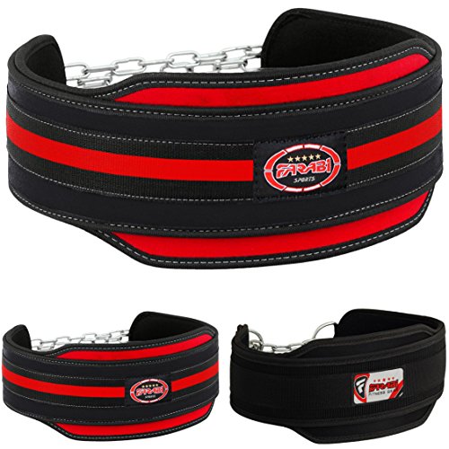 FARABI Nyo - Cinturón para Levantamiento de Pesas con Cadena de Acero para Colgar, Color Negro y Rojo