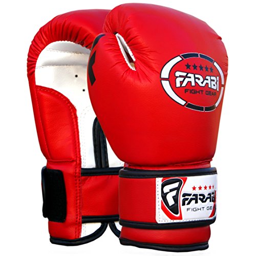 Farabi Sports - Guantes de boxeo para niños (piel sintética, 113 g), color rojo