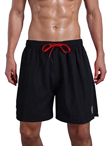 Farchat Bañador De Natación para Hombre Pantalones Cortos Baño Bóxers Playa Shorts-Negro-S