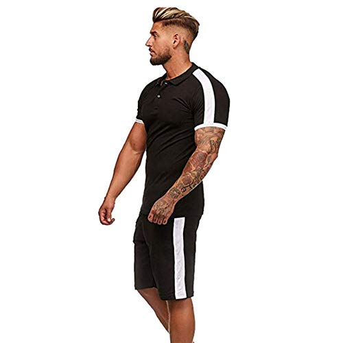 Fashion Clothing at Home - Camiseta para hombre + pantalones cortos de verano para hombre Negro Negro ( L