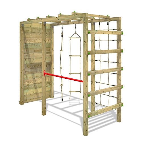 FATMOOSE Parque infantil de madera CleverClimber, Área de juegos da exterior, Escalera Sueco con pared de escalada para niños