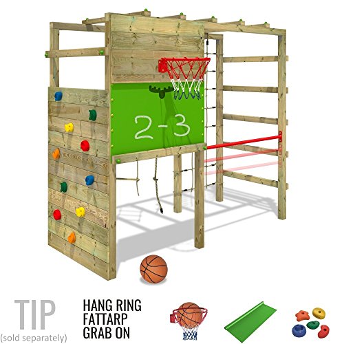 FATMOOSE Parque infantil de madera CleverClimber, Área de juegos da exterior, Escalera Sueco con pared de escalada para niños