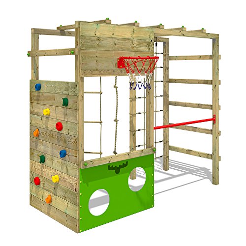 FATMOOSE Parque infantil de madera CleverClimber, Área de juegos da exterior, Escalera Sueco con pared de escalada para niños