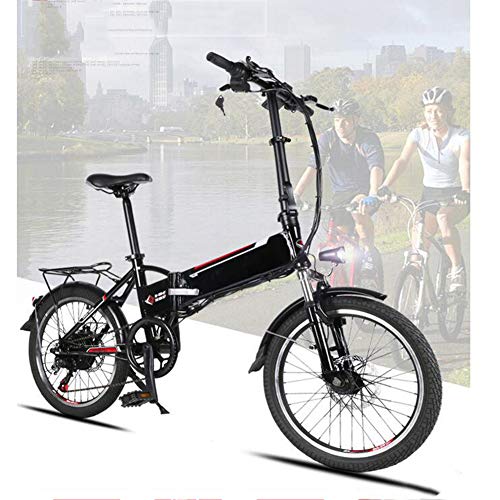 Fbewan Bicicleta Plegable eléctrica de 20 Pulgadas Frenos de Doble Disco de suspensión falsificaciones Completa bicis 250W 48V de Control eléctrico Adultos Sistema de Recarga 6 Velocidad,Negro