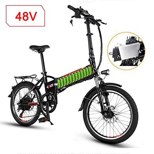 Fbewan Bicicleta Plegable eléctrica de 20 Pulgadas Frenos de Doble Disco de suspensión falsificaciones Completa bicis 250W 48V de Control eléctrico Adultos Sistema de Recarga 6 Velocidad,Negro