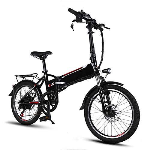 Fbewan Bicicleta Plegable eléctrica de 20 Pulgadas Frenos de Doble Disco de suspensión falsificaciones Completa bicis 250W 48V de Control eléctrico Adultos Sistema de Recarga 6 Velocidad,Negro