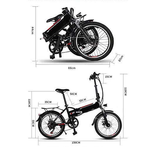 Fbewan Bicicleta Plegable eléctrica de 20 Pulgadas Frenos de Doble Disco de suspensión falsificaciones Completa bicis 250W 48V de Control eléctrico Adultos Sistema de Recarga 6 Velocidad,Negro