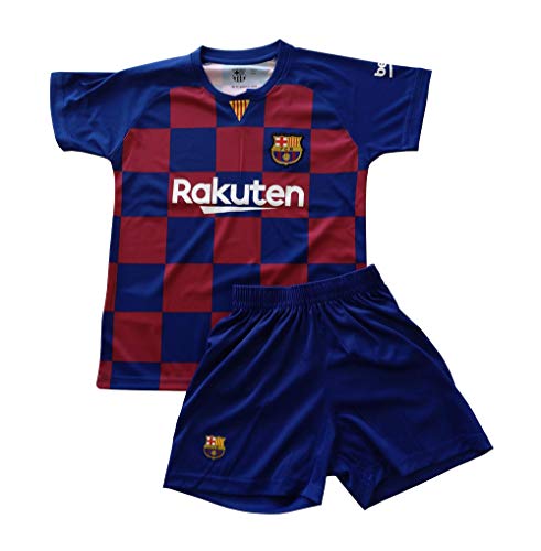 FCB Conjunto Camiseta y Pantalón Primera Equipación Infantil Messi del FC Barcelona Producto Oficial Licenciado Temporada 2019-2020 Color Azulgrana (Azulgrana, Talla 14)