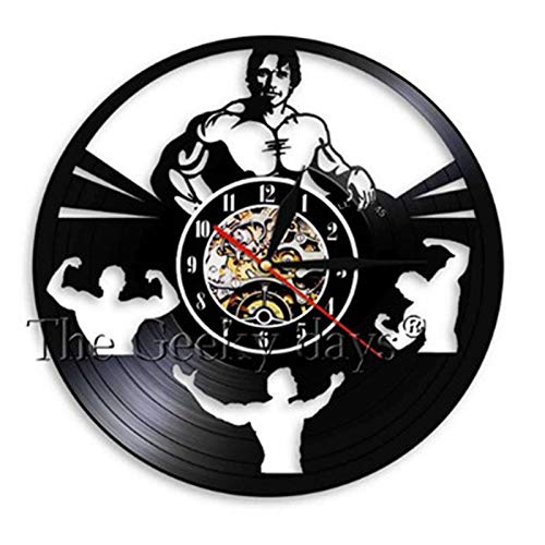 FDGFDG Diseño de Reloj de Pared de Disco de Vinilo Vintage Sin Dolor Sin Ganancia Gimnasio Culturismo Fitness Relojes Deportivos Reloj de Pared Regalo de Culturista