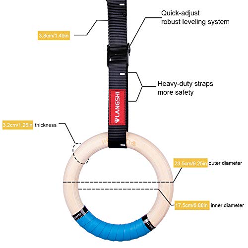 FDYD Madera De Gimnasia Anillos Olímpicos De Gimnasio W/Correas Equipo De Gimnasia para Los Ejercicios En Casa Gimnasio De Fitness Formación Pull Ups Y Salsas,1 Lot 32mm
