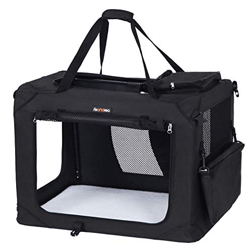 FEANDREA Bolsa de Transporte para Mascotas Transportín Plegable para Perro Portador Tela Oxford Negro XL 81 x 58 x 58 cm PDC80H