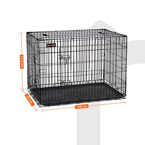 FEANDREA Jaula Metálica para Perros, Transportín Plegable para Mascotas, XXL, 106 x 70 x 77,5 cm, Negro PPD42H