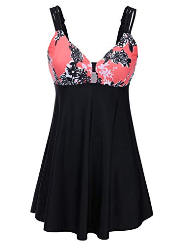 FeelinGirl Mujer Traje de Baño Falda Elegante Estampado Conjuntos de Dos Piezas Sexy Deportivo Talla Grande con Braga Bañador Naranja L:Talla-42