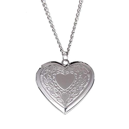 FEF Los Marcos de Fotos de Concha de Gota de Agua en Forma de corazón de Regalo Pueden Abrir Collares de medallón Collar Plateado de Plata con Colgante de corazón, Plata