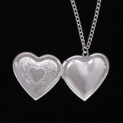 FEF Los Marcos de Fotos de Concha de Gota de Agua en Forma de corazón de Regalo Pueden Abrir Collares de medallón Collar Plateado de Plata con Colgante de corazón, Plata