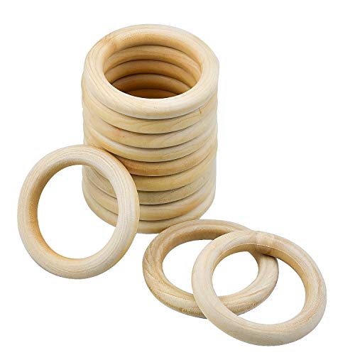 FEIGO 12 Piezas Madera Mordedor Anillos, Bebé de Madera Mordedor Juguete Natural Inacabado Madera Anillos de dentición Círculo Madera Colgante Conectores