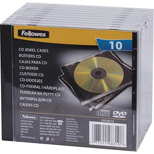 Fellowes, CD JEWEL Funda (Negro, Transparente), Pack of 10