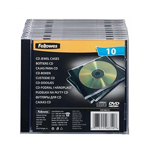 Fellowes, CD JEWEL Funda (Negro, Transparente), Pack of 10