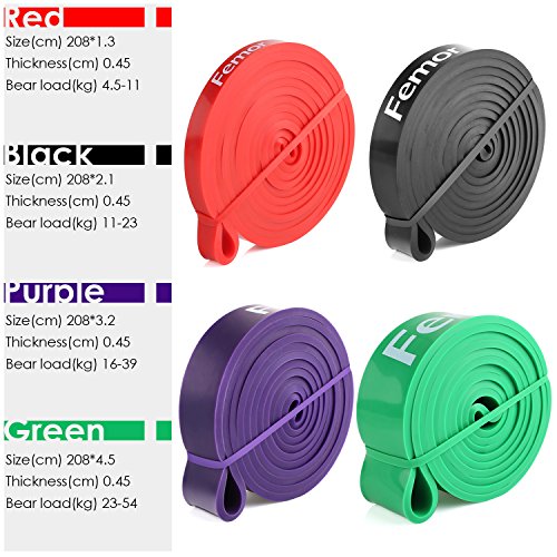 Femor 4pcs Bandas Elásticas de Fitness, con 4 Niveles de Resistencia, de Látex Natural, para Entrenamiento de Fuerza, Culturismo, Yoga, Pilates etc