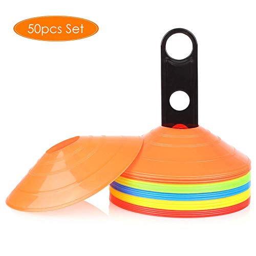 FEMOR 50PCS Conos de Entrenamiento de Fútbol Plástico para Deporte de Soccer Ball (Naranja Amarillo Rojo Azul Verde)