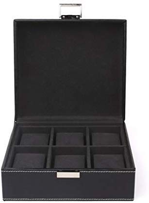 FEMOR Caja para Relojes Estuche para Guardar Joyerías Soporte de Exhibición de Relojes Pulsera PU Negro 6 Compartimentos 2x3 Almohadillas Negro