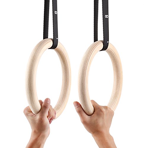 Femor - FS016 - Anillos de gimnasia - Para gimnasio, Crossfit, entrenamiento - Madera de abedul - Profesionales - Correas ajustables con hebilla, 28mm, 28 mm