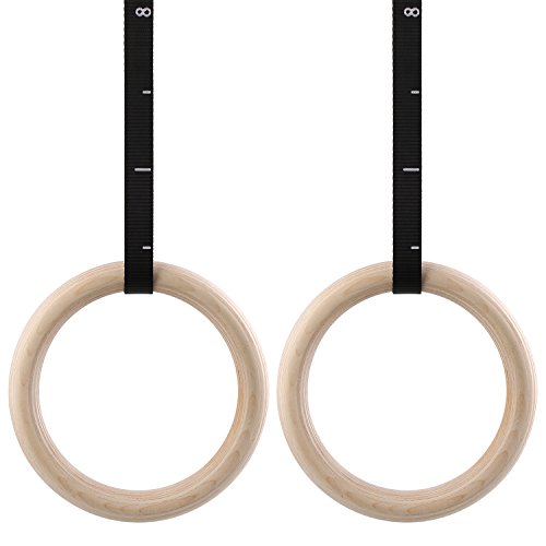 Femor - FS016 - Anillos de gimnasia - Para gimnasio, Crossfit, entrenamiento - Madera de abedul - Profesionales - Correas ajustables con hebilla, 28mm, 28 mm