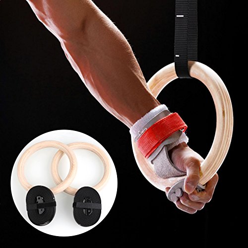 Femor - FS016 - Anillos de gimnasia - Para gimnasio, Crossfit, entrenamiento - Madera de abedul - Profesionales - Correas ajustables con hebilla, 28mm, 28 mm