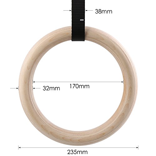 Femor - FS016 - Anillos de gimnasia - Para gimnasio, Crossfit, entrenamiento - Madera de abedul - Profesionales - Correas ajustables con hebilla, 32mm, 32 mm