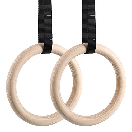 Femor - FS016 - Anillos de gimnasia - Para gimnasio, Crossfit, entrenamiento - Madera de abedul - Profesionales - Correas ajustables con hebilla, 32mm, 32 mm