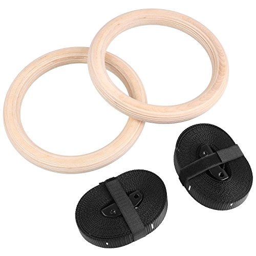 Femor - FS016 - Anillos de gimnasia - Para gimnasio, Crossfit, entrenamiento - Madera de abedul - Profesionales - Correas ajustables con hebilla, 32mm, 32 mm