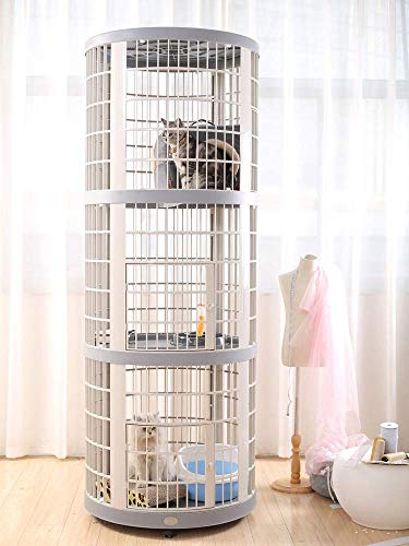 FENGHUANG Compartimento Doble Nivel de Gran tamaño del Gato Villa Jaula Redonda Perro Crianza de Jaula para Gatos Inicio Cat House Arena para Gatos Casa,Triple