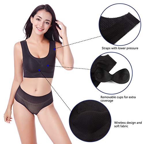 FEOYA - Sujetador sin Aros con Relleno Mini Camisola Sostén Deportivo sin Costuras para Dormir Transpirable Bra Top para Mujer - Negro - 7XL