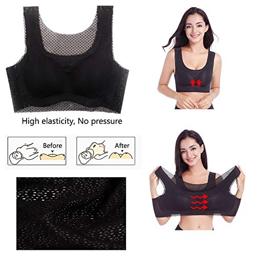 FEOYA - Sujetador sin Aros con Relleno Mini Camisola Sostén Deportivo sin Costuras para Dormir Transpirable Bra Top para Mujer - Negro - 7XL