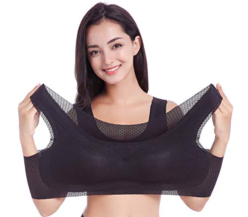 FEOYA - Sujetador sin Aros con Relleno Mini Camisola Sostén Deportivo sin Costuras para Dormir Transpirable Bra Top para Mujer - Negro - 7XL