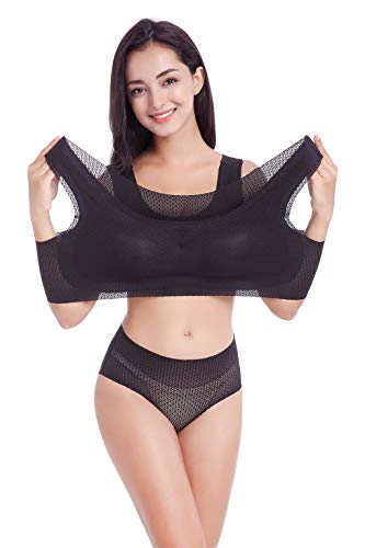 FEOYA - Sujetador sin Aros con Relleno Mini Camisola Sostén Deportivo sin Costuras para Dormir Transpirable Bra Top para Mujer - Negro - 7XL