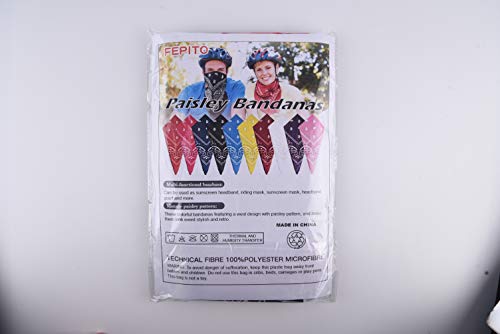 FEPITO 10 Piezas Paisley Bandanas Pañuelos de Vaquero Surtidos Unisex Novedad Estampado de la Cabeza Envoltura Bufanda Pulsera para Adultos y niños (10 Colores)