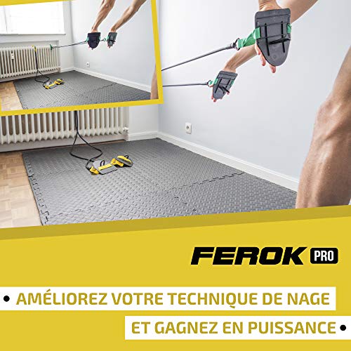 Ferok - Banda Elástica de Deporte Musculación - Banda de Resistencia Fitness con Correa y Pala de Natación - Ideal para la Tonificación Muscular en Casa - Verde Medium