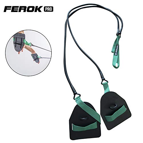 Ferok - Banda Elástica de Deporte Musculación - Banda de Resistencia Fitness con Correa y Pala de Natación - Ideal para la Tonificación Muscular en Casa - Verde Medium