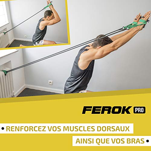 Ferok - Banda Elástica de Deporte Musculación - Banda de Resistencia Fitness con Correa y Pala de Natación - Ideal para la Tonificación Muscular en Casa - Verde Medium