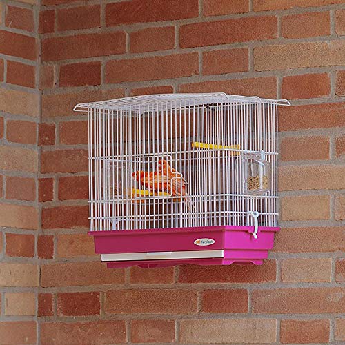 Ferplast Jaula para Canarios y pequeños pájaros exóticos GIUSY con Accesorios y comederos giratorios, Robusto Alambre Pintado Blanco y cubeta de plástico Rojo, 39 x 26 x h 37 cm