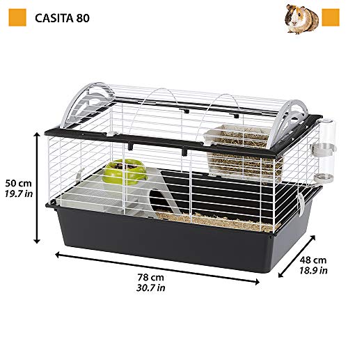 Ferplast Jaula para conejos CASITA 80 para conejillos de Indias y pequeños animales, accesorios incluidos, de alambre pintado blanco y plástico, 78 x 48 x h 50 cm