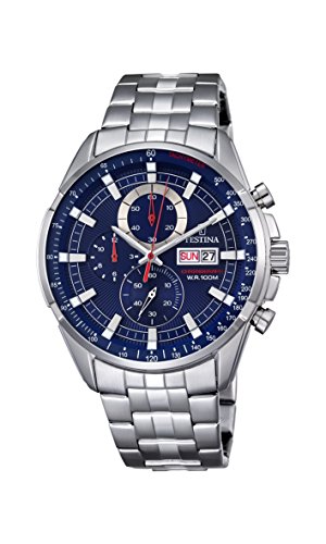 Festina Chrono – Reloj de Cuarzo para Hombre con cronógrafo para Hombre (Mecanismo de Cuarzo, Esfera Azul y Plata Pulsera de Acero Inoxidable f6844/3