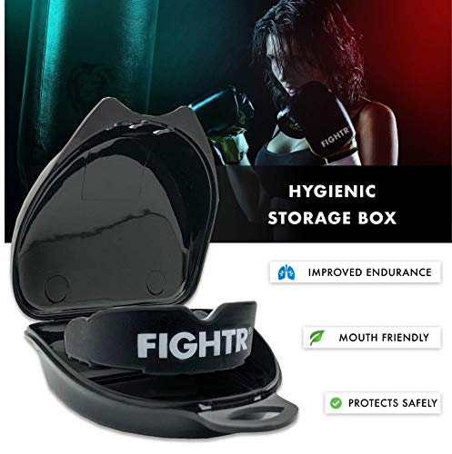 FIGHTR Premium Protector bucal | máx. oxígeno y protección + adaptación simple| Protector bucal sin BPA + embalaje Incluido| Boxeo, AMM, Muay Thai, Rugby …